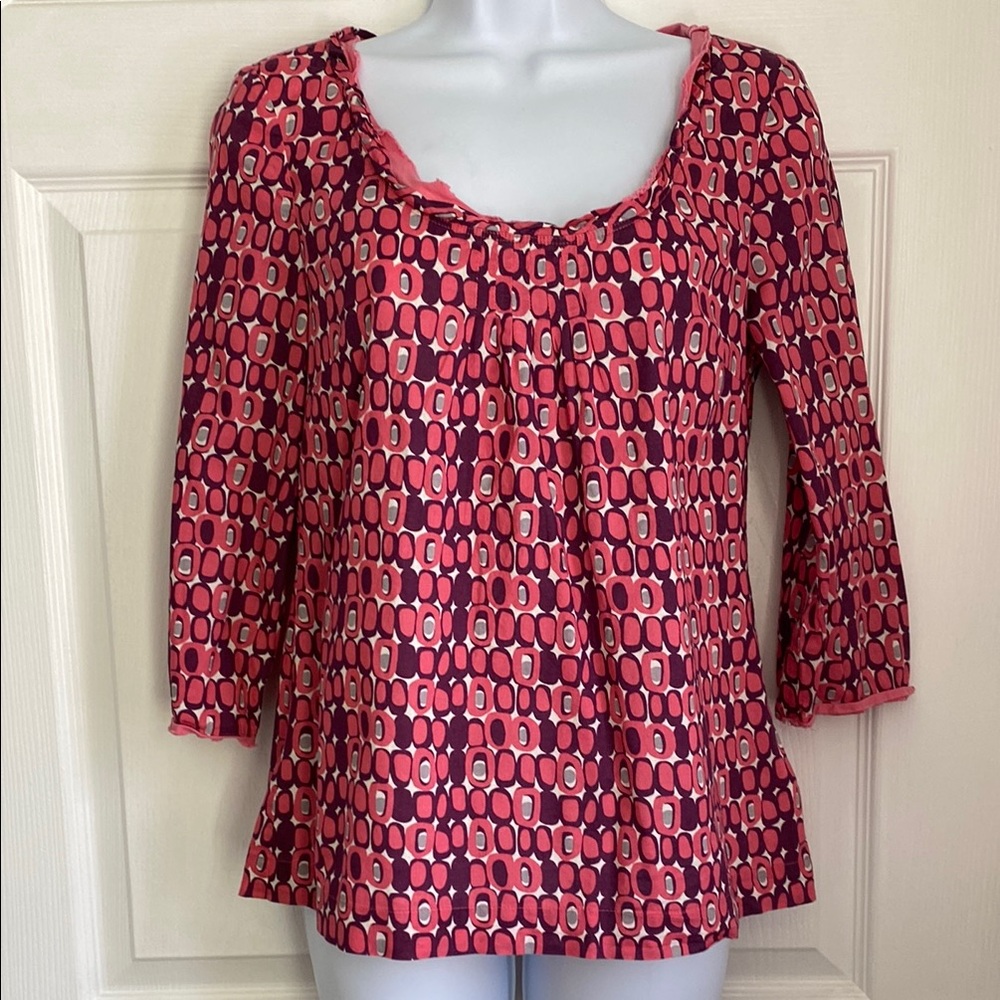 Boden Red and Pink Fitted Blouse with 3/4 Sleeves